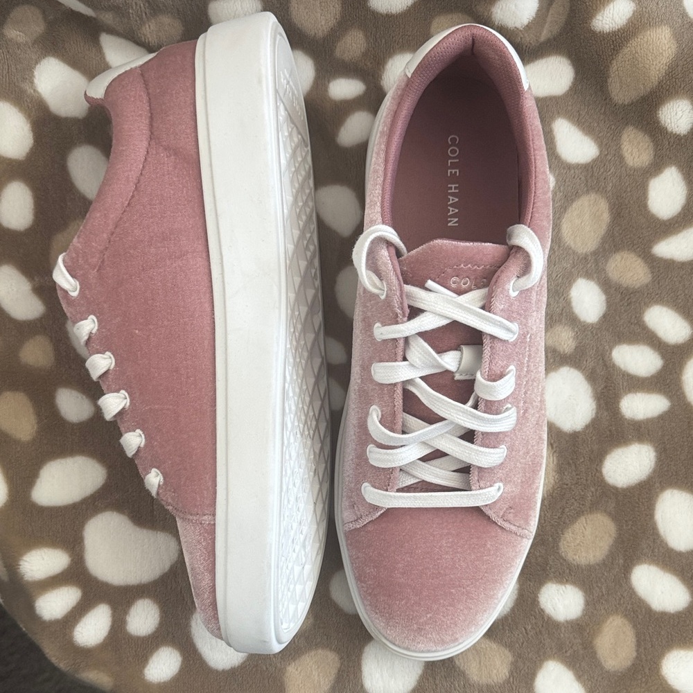 Cole Haan Pink Velvet Lace-Up Sneakers with White Accents - Picture 2 of 5